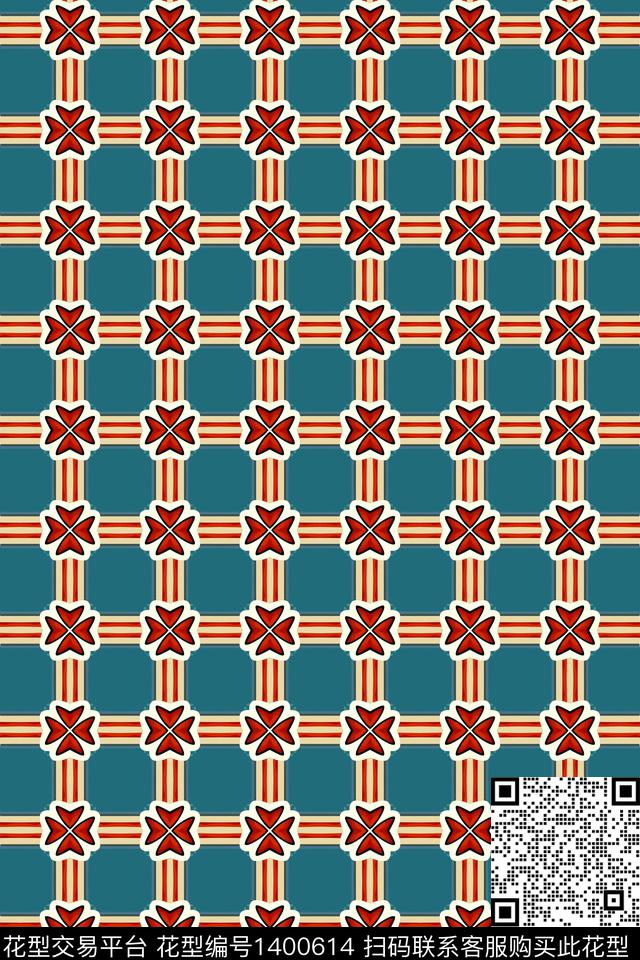 趋势华亿平台几何格子传统印花华亿平台下载（图片编号: 1400614） - 瓦栏（Walan）