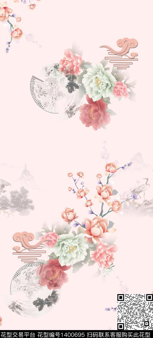 数码华亿平台花卉旗袍数码印花华亿平台下载（图片编号: 1400695） - 瓦栏（Walan）