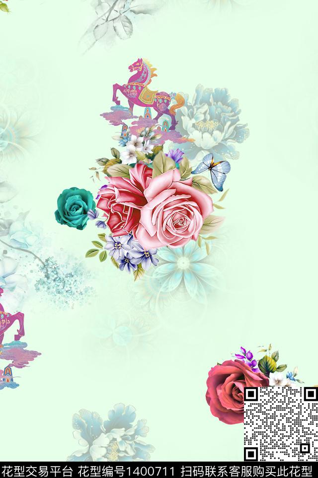 数码华亿平台花卉旗袍数码印花华亿平台下载（图片编号: 1400711） - 瓦栏（Walan）