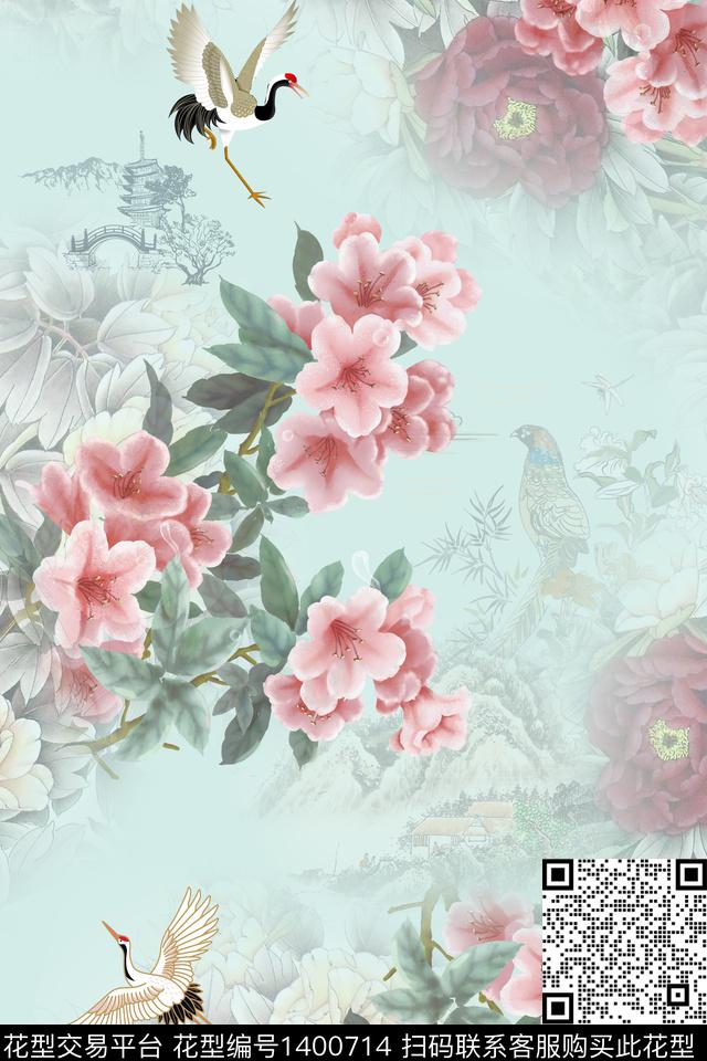 数码华亿平台花卉旗袍数码印花华亿平台下载（图片编号: 1400714） - 瓦栏（Walan）