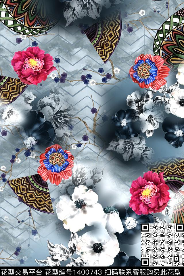 简约花卉中国风数码印花华亿平台下载（图片编号: 1400743） - 瓦栏（Walan）