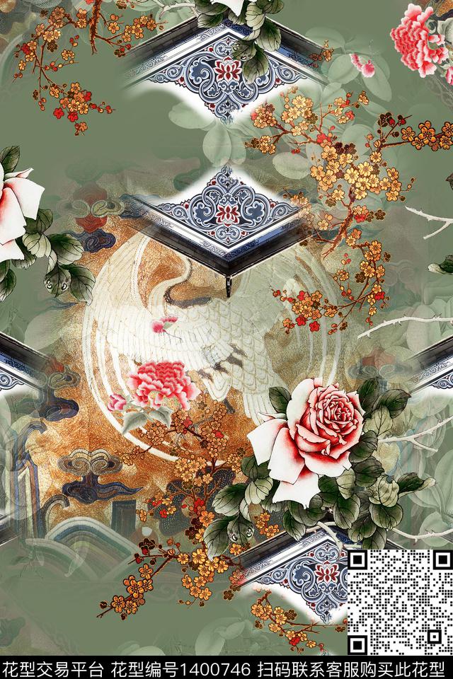 简约花卉中国风数码印花华亿平台下载（图片编号: 1400746） - 瓦栏（Walan）