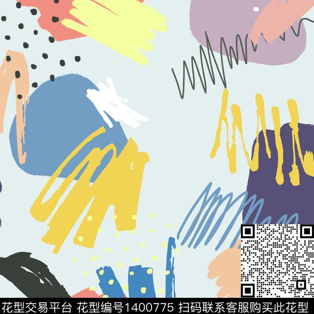 几何花卉线条画趋势几何数码印花华亿平台下载（图片编号: 1400775） - 瓦栏（Walan）