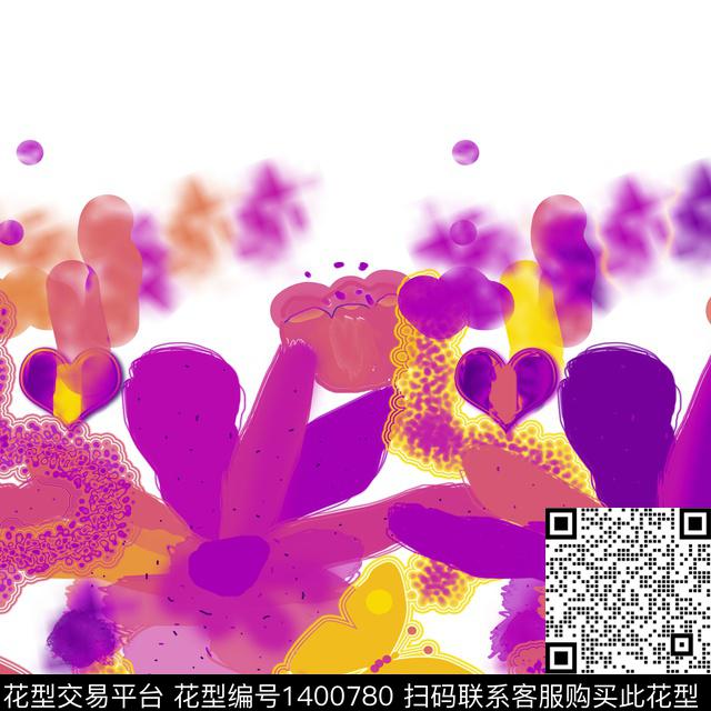 花卉抽象混合拼接数码印花华亿平台下载（图片编号: 1400780） - 瓦栏（Walan）