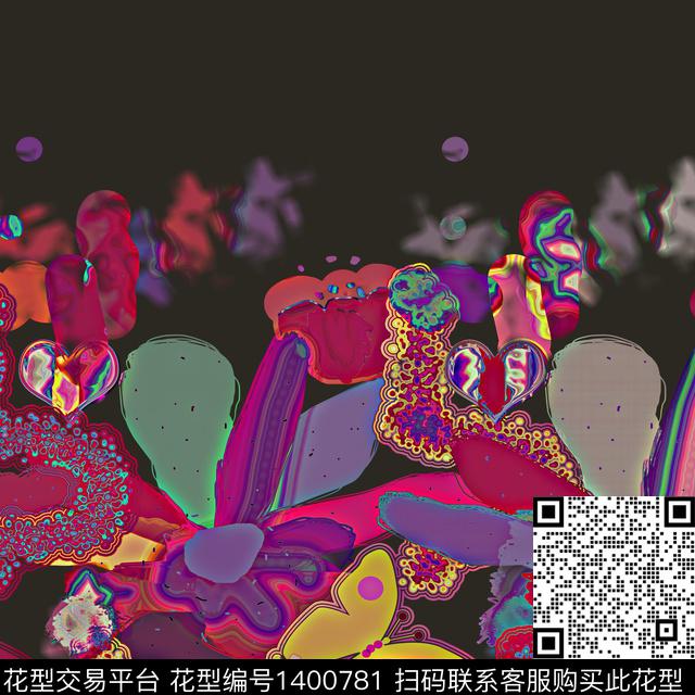花卉抽象混合拼接数码印花华亿平台下载（图片编号: 1400781） - 瓦栏（Walan）