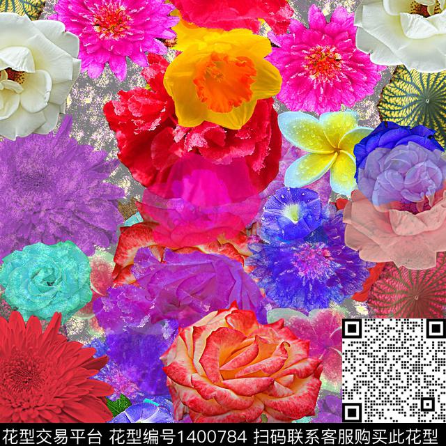 花卉抽象混合拼接数码印花华亿平台下载（图片编号: 1400784） - 瓦栏（Walan）