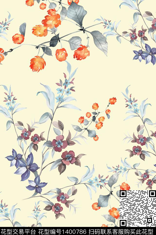 花卉大牌风植物数码印花华亿平台下载（图片编号: 1400786） - 瓦栏（Walan）