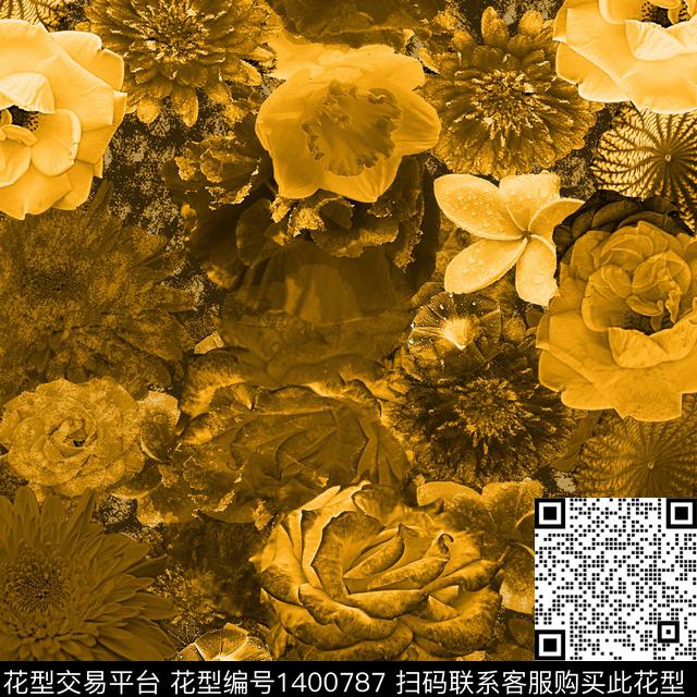 花卉抽象混合拼接数码印花华亿平台下载（图片编号: 1400787） - 瓦栏（Walan）