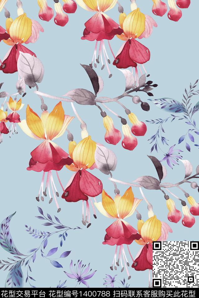 花卉大牌风大花数码印花华亿平台下载（图片编号: 1400788） - 瓦栏（Walan）