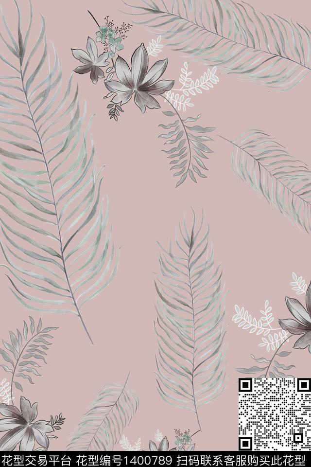 清爽底花卉花卉真丝数码印花华亿平台下载（图片编号: 1400789） - 瓦栏（Walan）