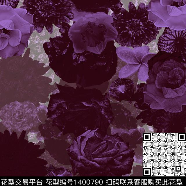 花卉抽象混合拼接数码印花华亿平台下载（图片编号: 1400790） - 瓦栏（Walan）
