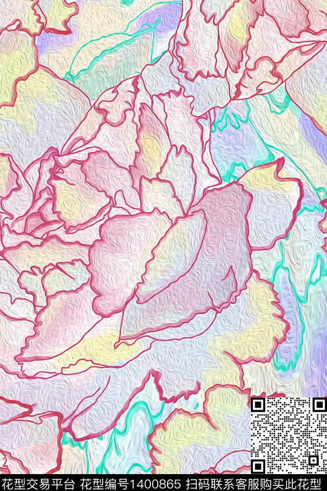 花卉年轻女性手绘数码印花华亿平台下载（图片编号: 1400865） - 瓦栏（Walan）
