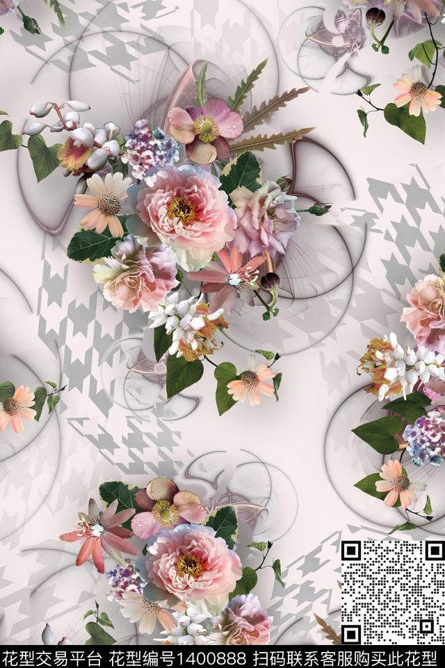 底纹花卉几何数码印花华亿平台下载（图片编号: 1400888） - 瓦栏（Walan）