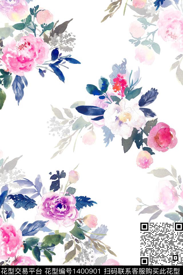 清爽底花卉花卉大牌风数码印花华亿平台下载（图片编号: 1400901） - 瓦栏（Walan）