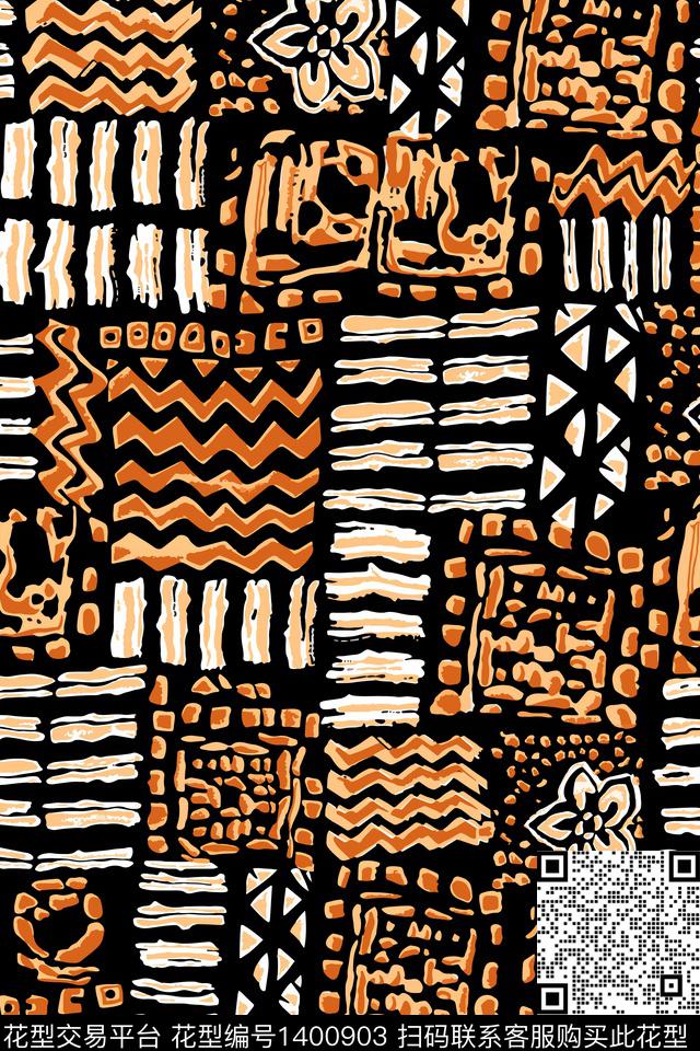 线条几何格子数码印花华亿平台下载（图片编号: 1400903） - 瓦栏（Walan）