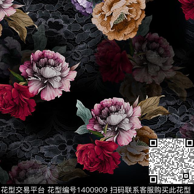 时尚花卉香云纱数码印花华亿平台下载（图片编号: 1400909） - 瓦栏（Walan）