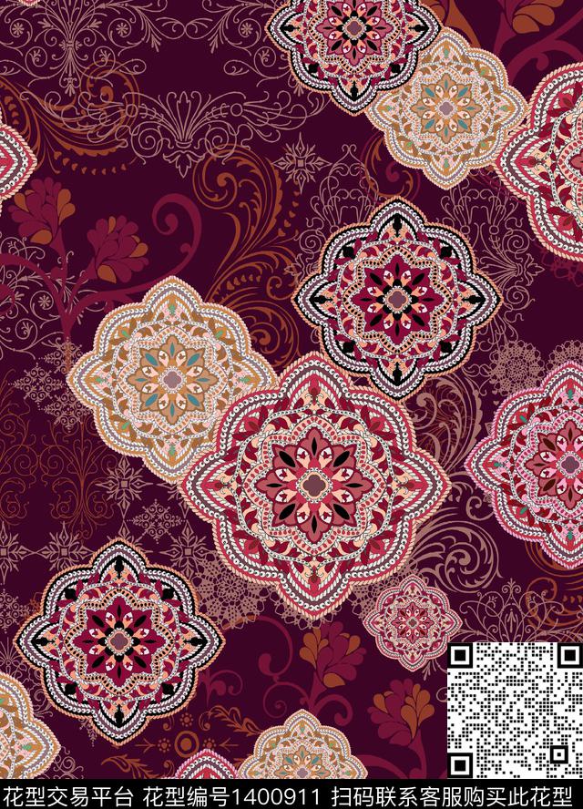 时尚民族风香云纱数码印花华亿平台下载（图片编号: 1400911） - 瓦栏（Walan）