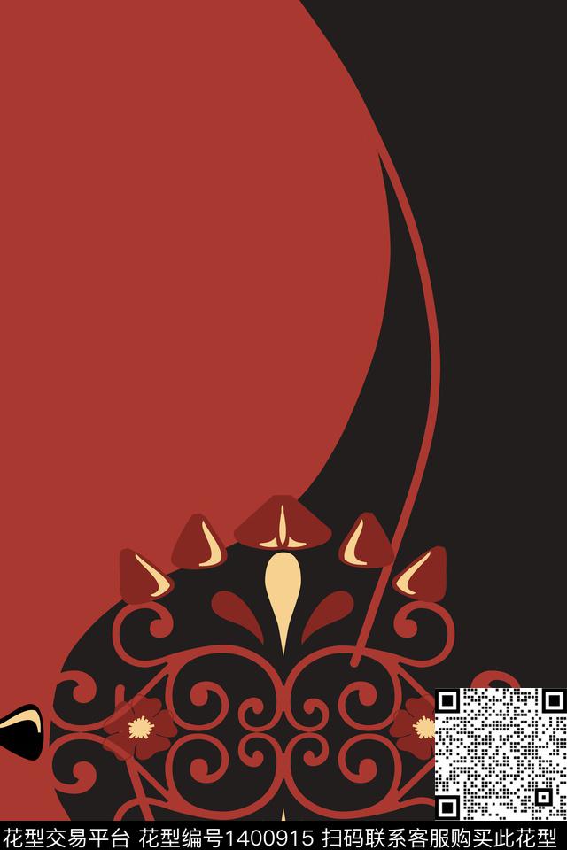 撞色双色传统纹样数码印花华亿平台下载（图片编号: 1400915） - 瓦栏（Walan）
