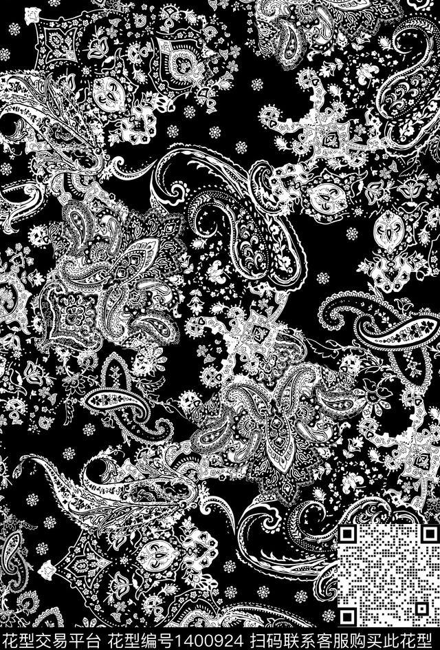 时尚佩斯利真丝数码印花华亿平台下载（图片编号: 1400924） - 瓦栏（Walan）