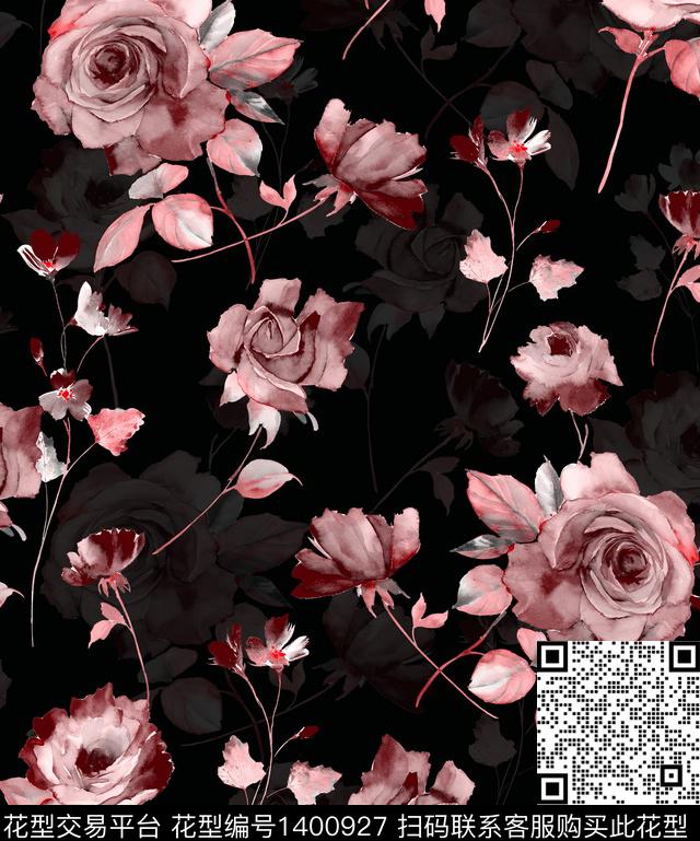 时尚花卉香云纱数码印花华亿平台下载（图片编号: 1400927） - 瓦栏（Walan）