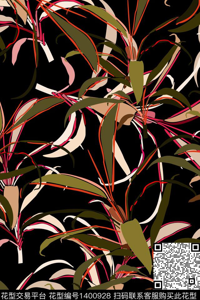 绿植树叶花卉大牌风数码印花华亿平台下载（图片编号: 1400928） - 瓦栏（Walan）