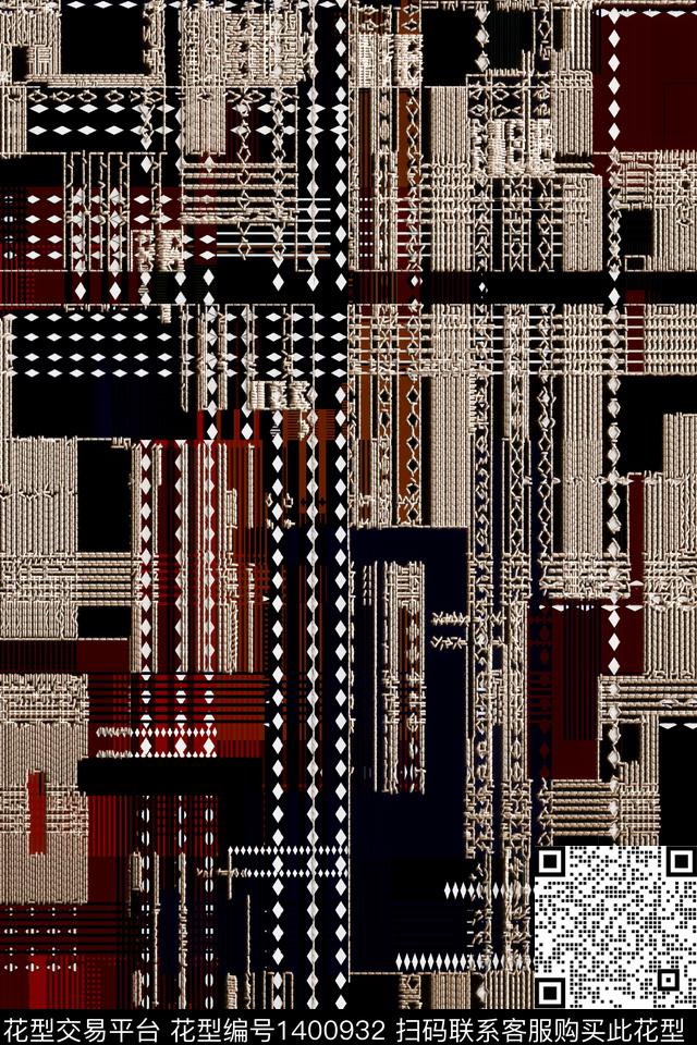 几何肌理抽象花卉数码印花华亿平台下载（图片编号: 1400932） - 瓦栏（Walan）