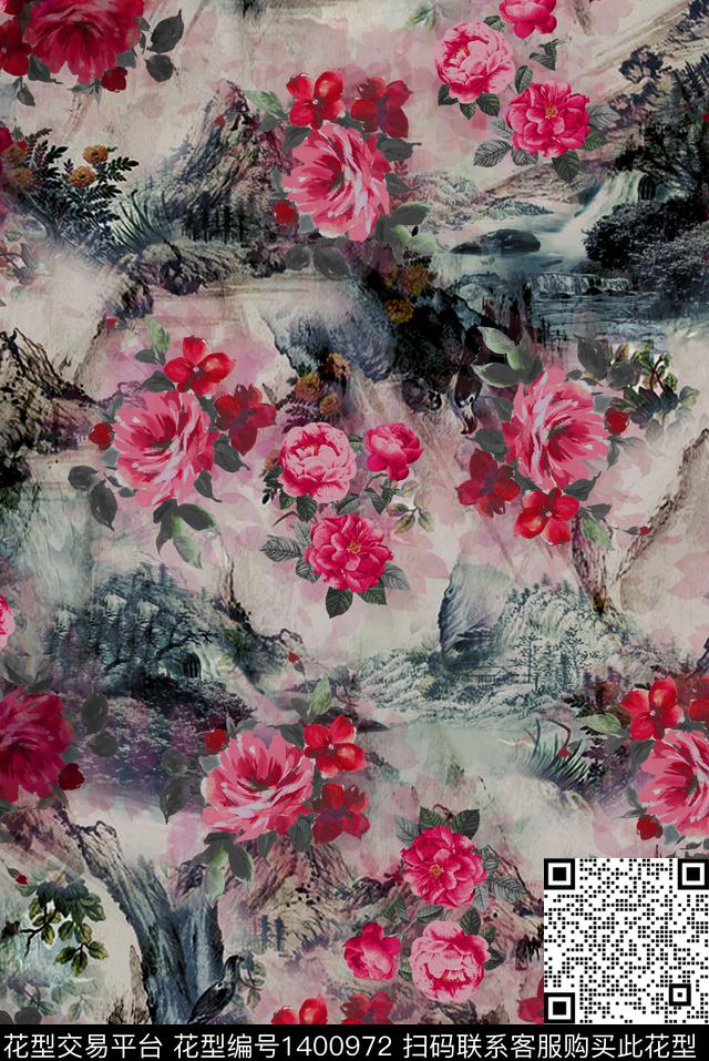 连衣裙数码华亿平台水墨风数码印花华亿平台下载（图片编号: 1400972） - 瓦栏（Walan）