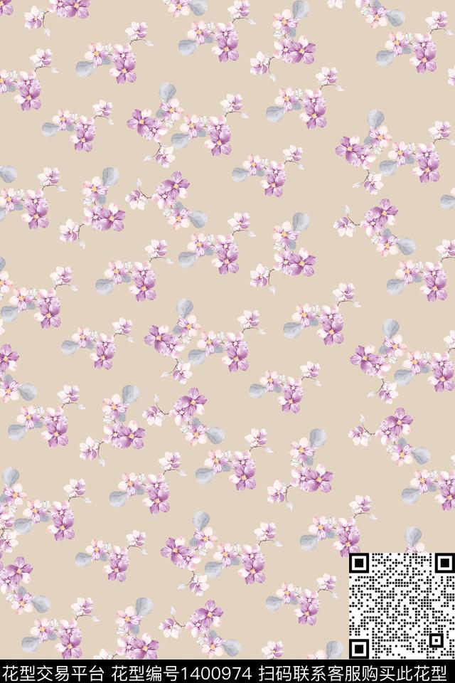 清爽底花卉花卉大牌风数码印花华亿平台下载（图片编号: 1400974） - 瓦栏（Walan）