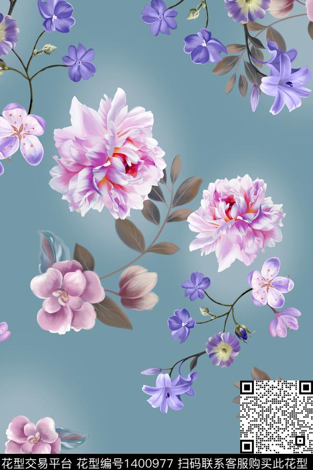 绿植树叶雪纺香云纱数码印花华亿平台下载（图片编号: 1400977） - 瓦栏（Walan）