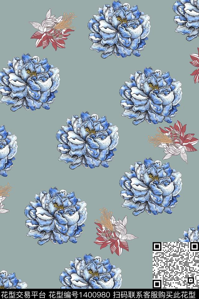 清爽底花卉花卉大牌风数码印花华亿平台下载（图片编号: 1400980） - 瓦栏（Walan）