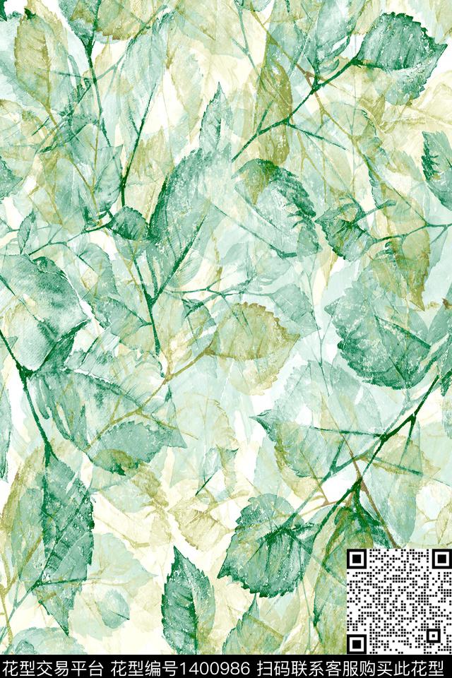 肌理绿植树叶小清新数码印花华亿平台下载（图片编号: 1400986） - 瓦栏（Walan）