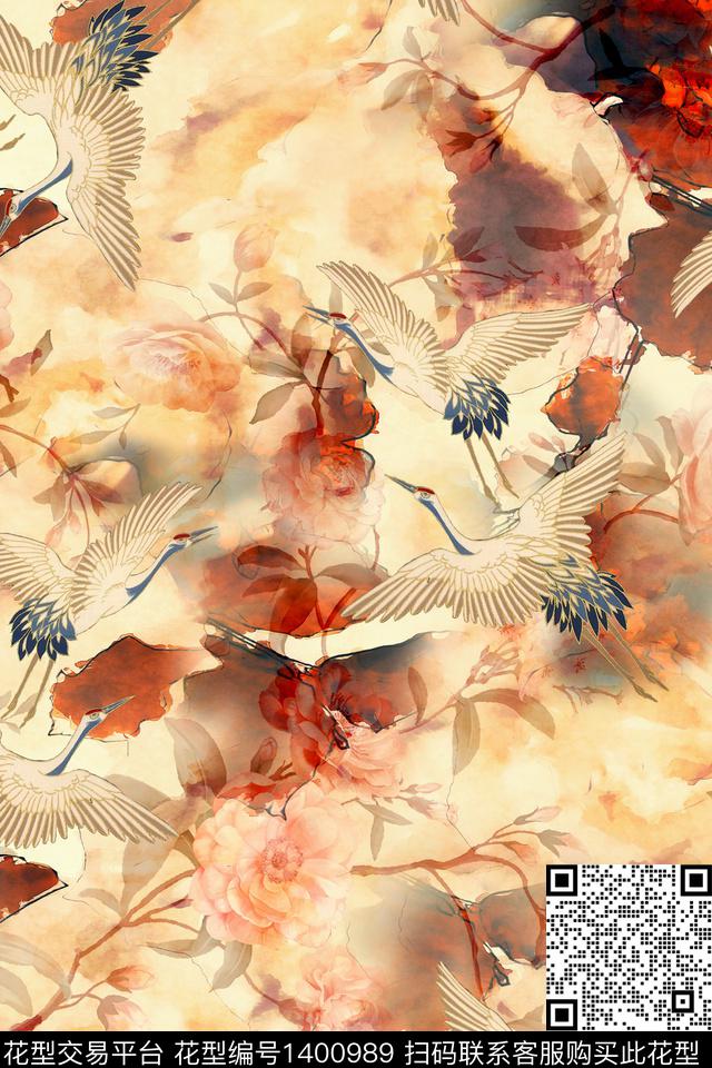 肌理仙鹤大牌风数码印花华亿平台下载（图片编号: 1400989） - 瓦栏（Walan）