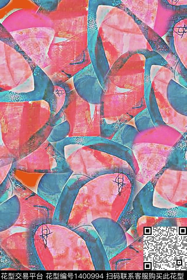 几何抽象手绘线条笔触数码印花华亿平台下载（图片编号: 1400994） - 瓦栏（Walan）