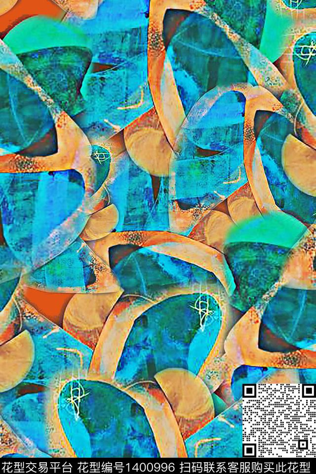 几何抽象手绘线条笔触数码印花华亿平台下载（图片编号: 1400996） - 瓦栏（Walan）