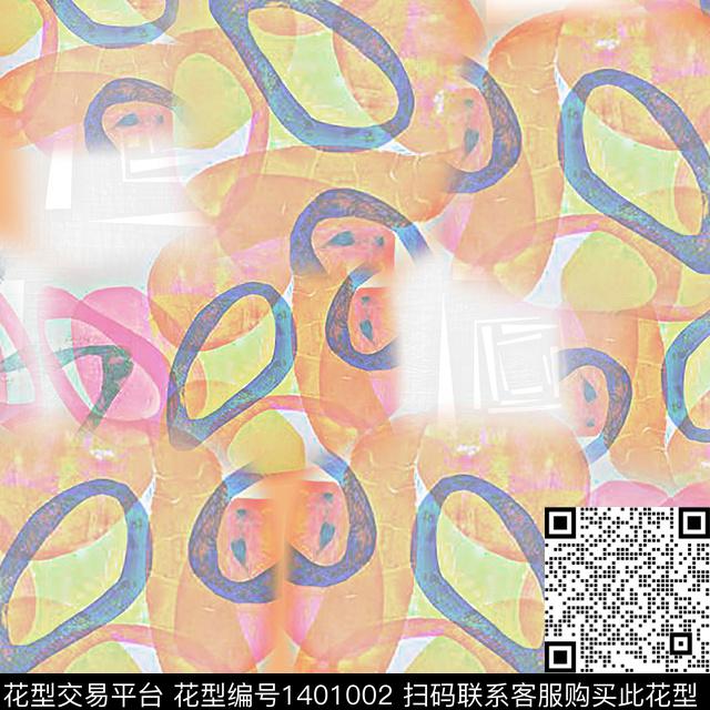 几何抽象手绘线条笔触数码印花华亿平台下载（图片编号: 1401002） - 瓦栏（Walan）