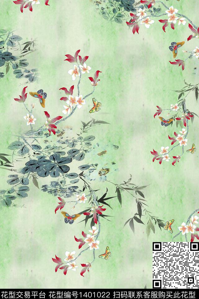 简约中国风棉麻数码印花华亿平台下载（图片编号: 1401022） - 瓦栏（Walan）