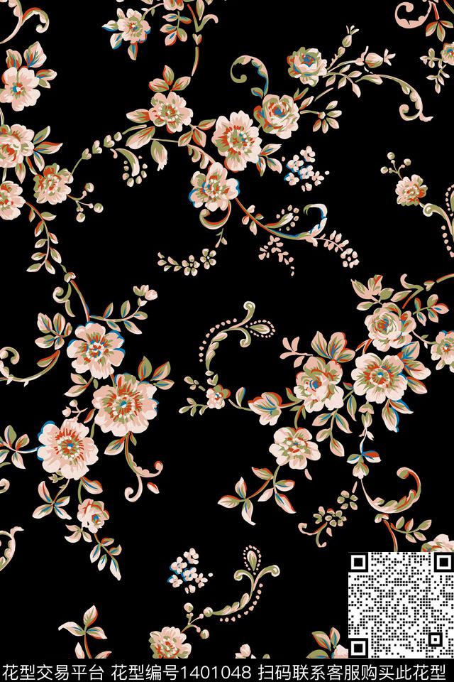 清爽底花卉花卉大牌风数码印花华亿平台下载（图片编号: 1401048） - 瓦栏（Walan）