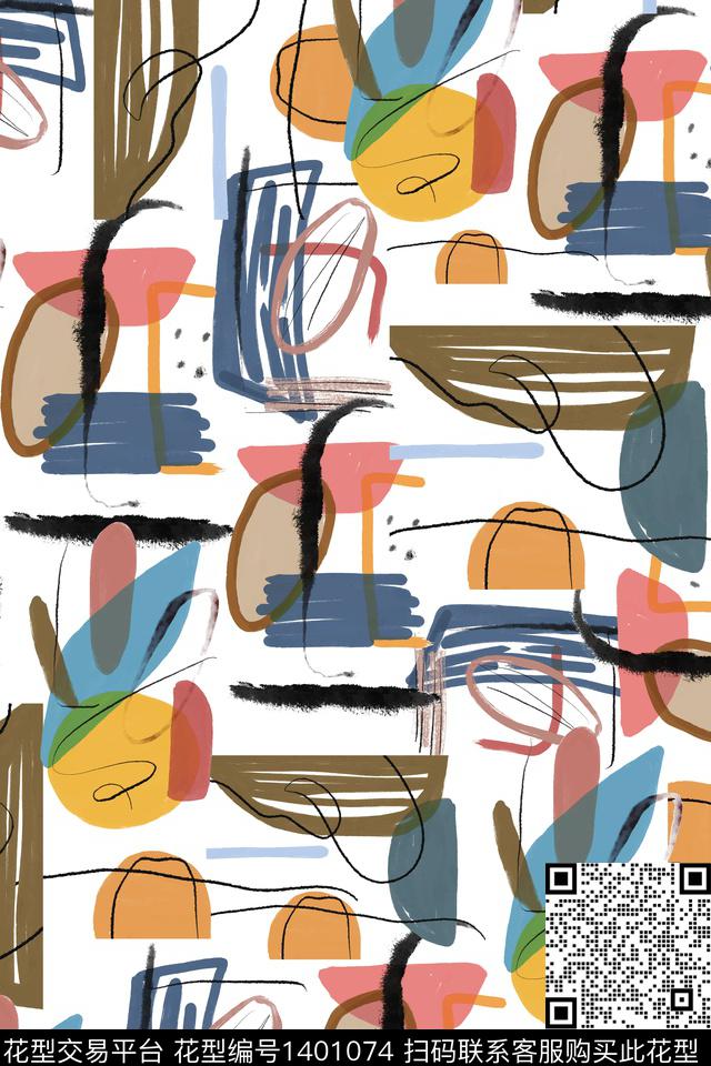 线条几何肌理数码印花华亿平台下载（图片编号: 1401074） - 瓦栏（Walan）