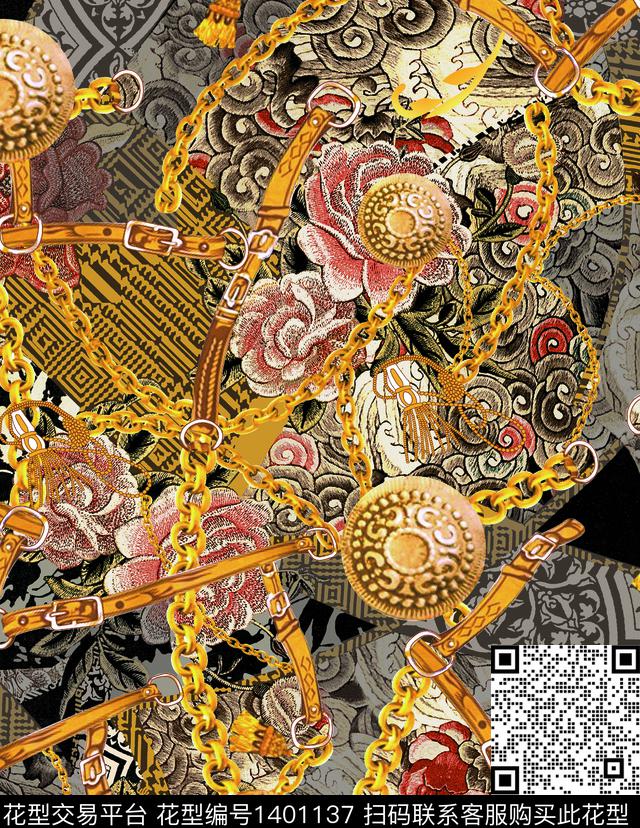 时尚简约链条传统印花华亿平台下载（图片编号: 1401137） - 瓦栏（Walan）