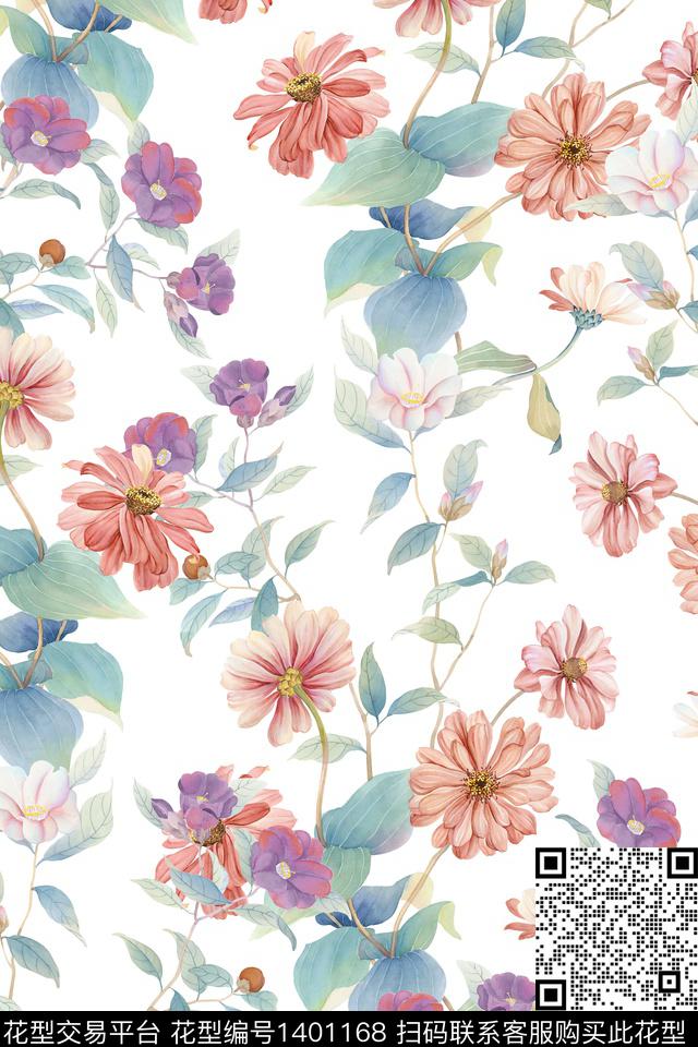 清爽底花卉花卉大牌风数码印花华亿平台下载（图片编号: 1401168） - 瓦栏（Walan）
