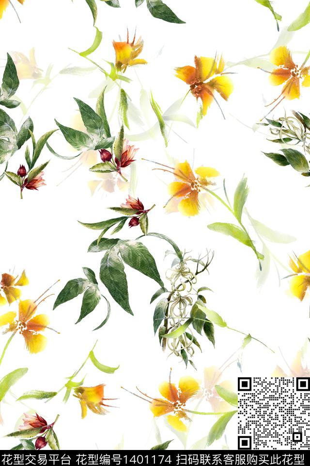 花卉大牌风小清新数码印花华亿平台下载（图片编号: 1401174） - 瓦栏（Walan）
