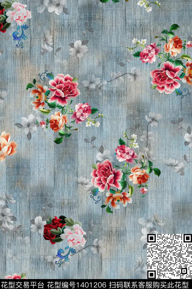 简约中国风棉麻数码印花华亿平台下载（图片编号: 1401206） - 瓦栏（Walan）