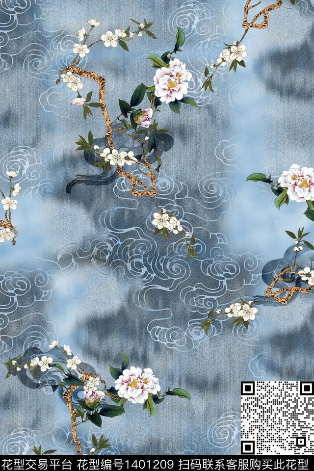 简约中国风棉麻数码印花华亿平台下载（图片编号: 1401209） - 瓦栏（Walan）