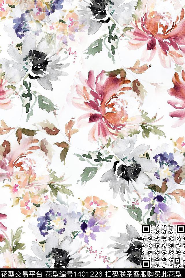 时尚花卉小清新数码印花华亿平台下载（图片编号: 1401226） - 瓦栏（Walan）