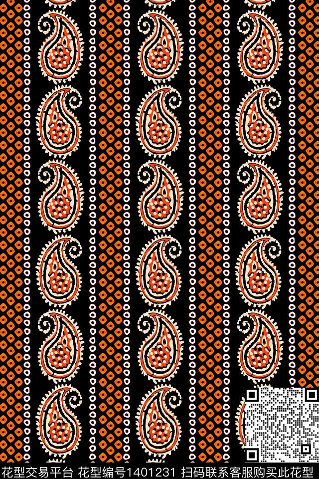 几何佩斯利大牌风数码印花华亿平台下载（图片编号: 1401231） - 瓦栏（Walan）