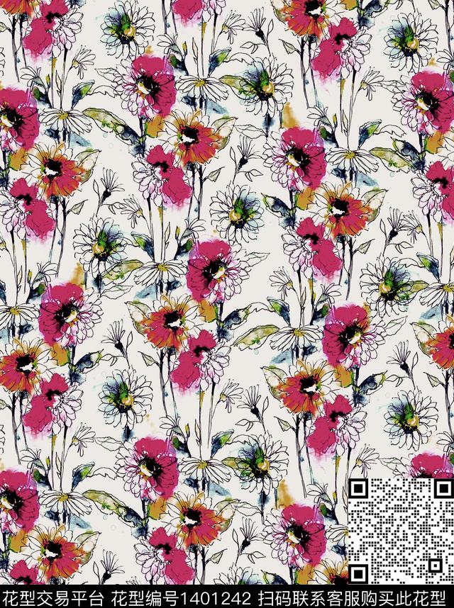 花卉欧美印花数码印花华亿平台下载（图片编号: 1401242） - 瓦栏（Walan）