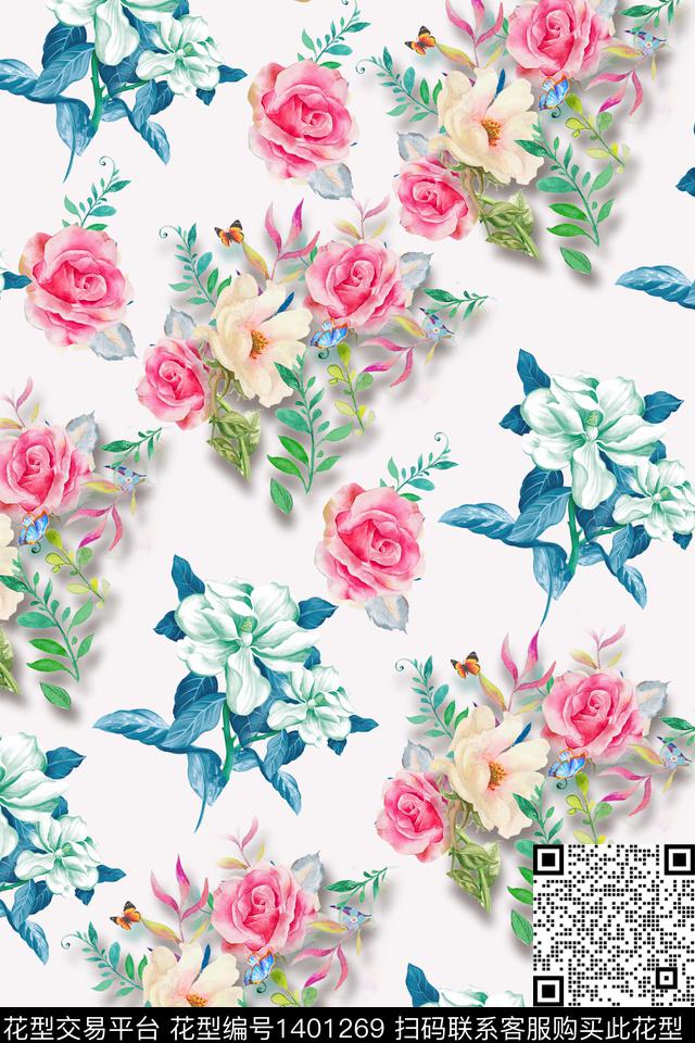 花卉手绘简约数码印花华亿平台下载（图片编号: 1401269） - 瓦栏（Walan）