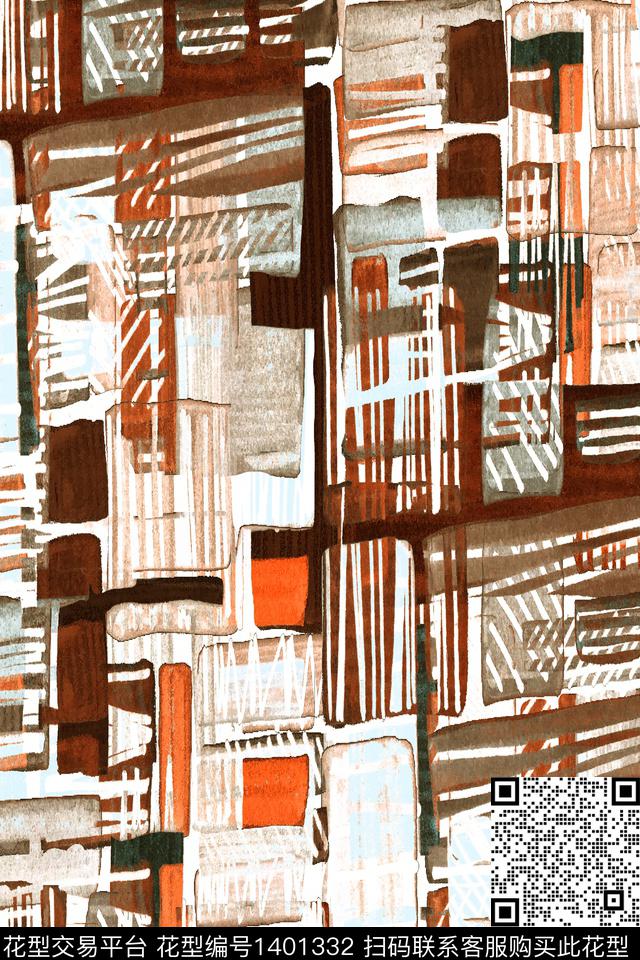 几何肌理抽象花卉数码印花华亿平台下载（图片编号: 1401332） - 瓦栏（Walan）