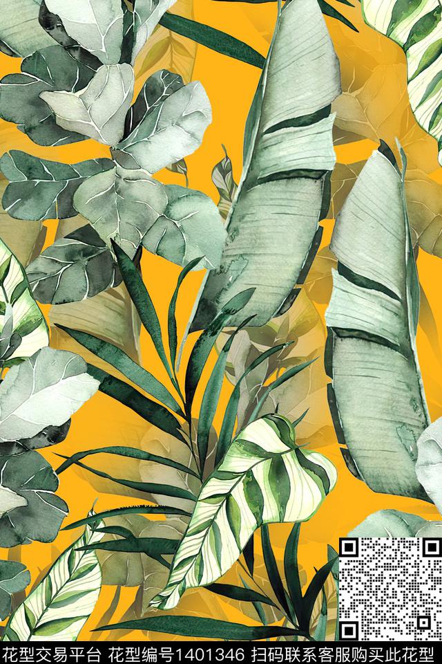 绿植树叶花卉大牌风数码印花华亿平台下载（图片编号: 1401346） - 瓦栏（Walan）