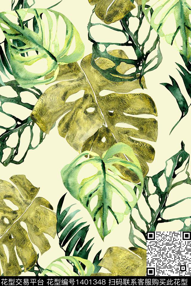 绿植树叶花卉大牌风数码印花华亿平台下载（图片编号: 1401348） - 瓦栏（Walan）